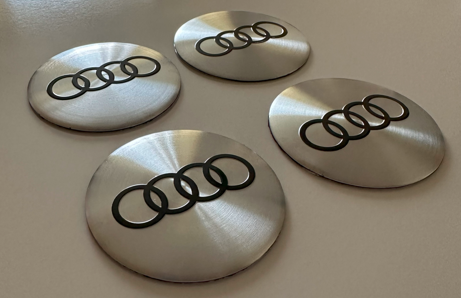 4 pcs (Set) 56mm - 2.20inch Matte Silver Audi Wheel Center Hub Caps Stickers - Image 2