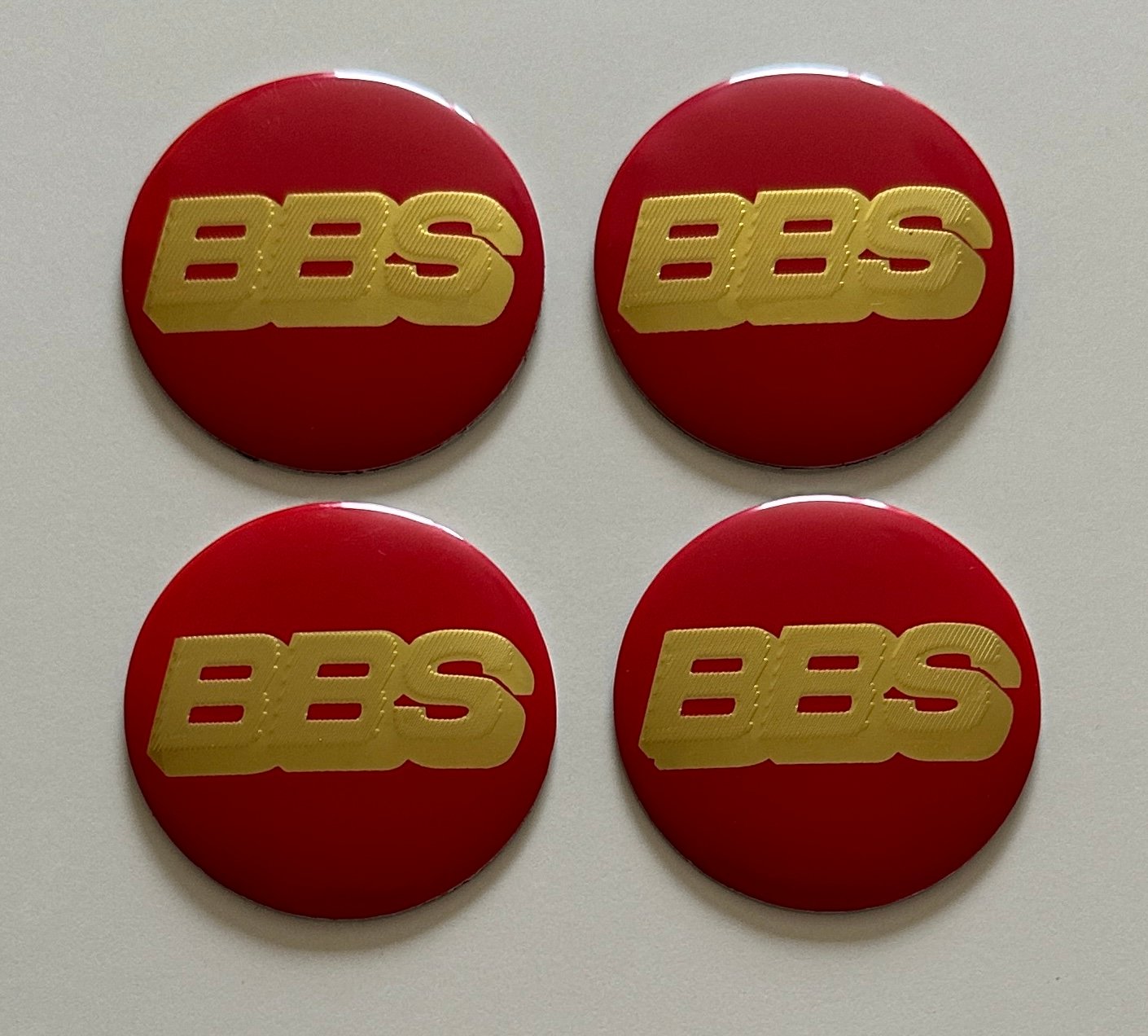 4 pcs (Set) 65mm - 2.56inch Red & Gold BBS Wheel Center Hub Caps Stickers NOT EPOXY