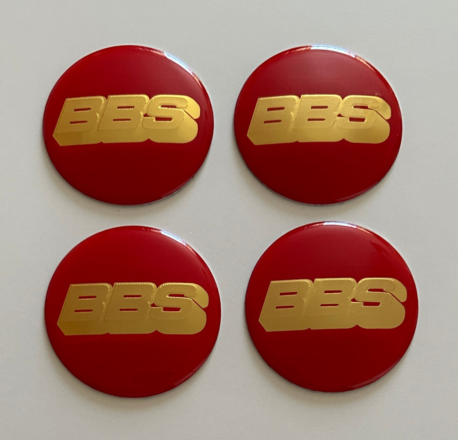 4 pcs (Set) 70mm - 2.75inch Red & Gold BBS Wheel Center Hub Caps Stickers EPOXY