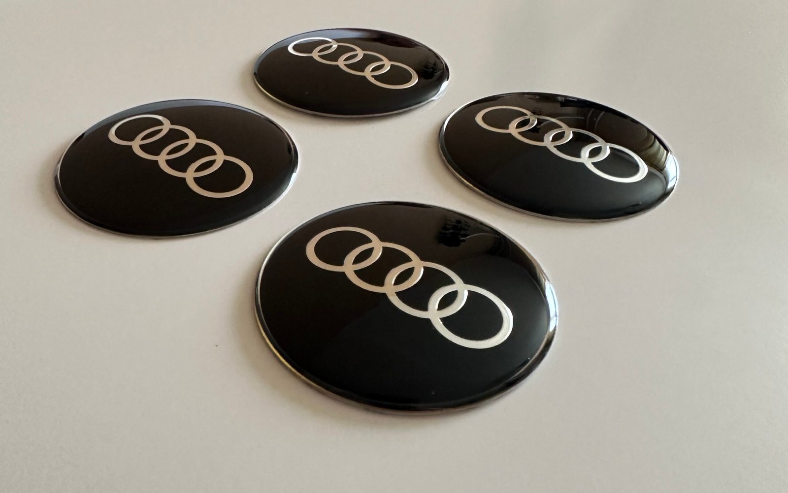 4 pcs (Set) 65mm - 2.56inch Black Audi Wheel Center Hub Caps Stickers with Outer Ring - Image 3