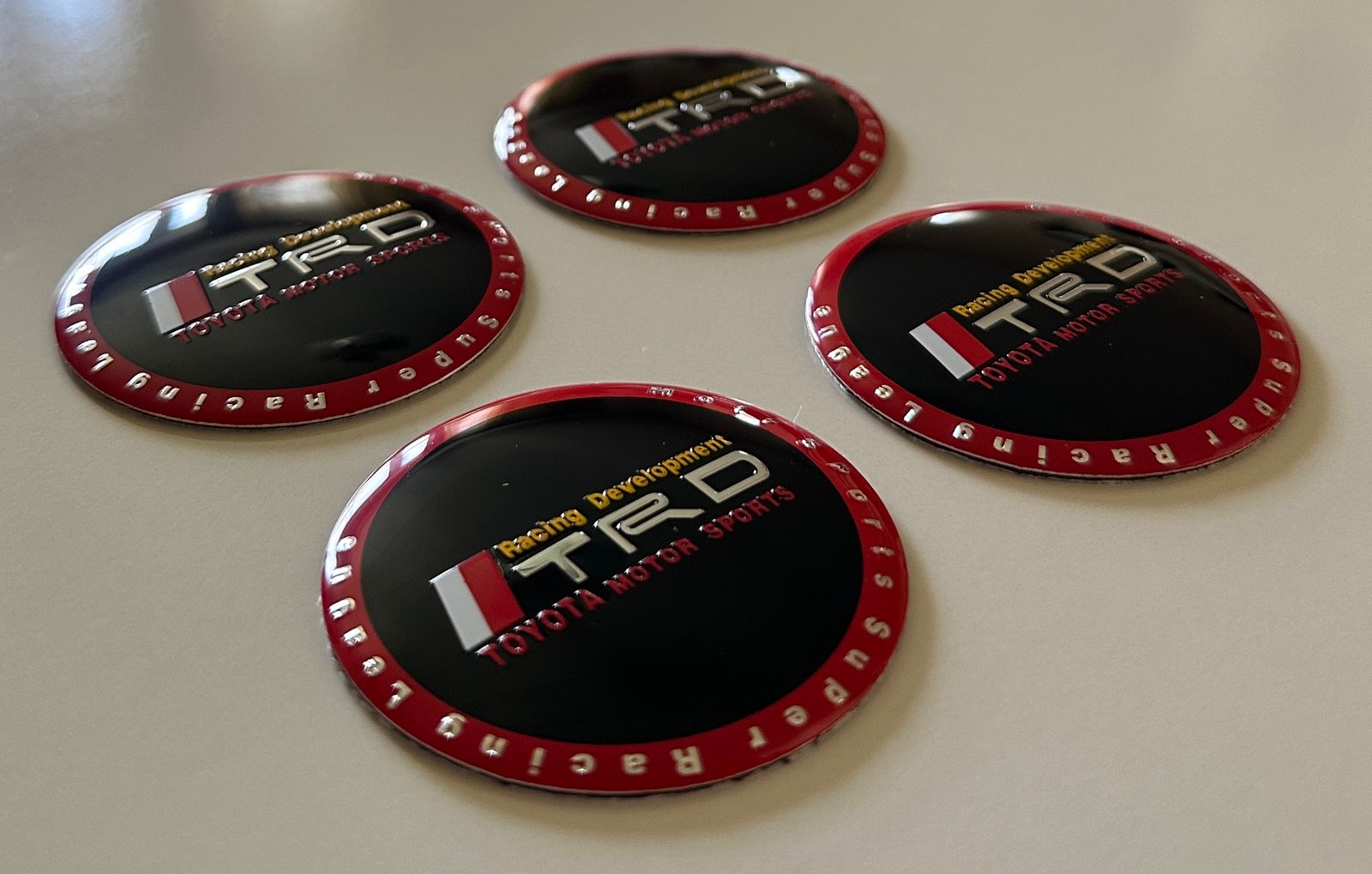 4 pcs (Set) 56mm - 2.20inch Black & Red Toyota TRD Motor Sports Wheel Center Hub Caps Stickers - Image 2