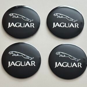 4 pcs (Set) 56mm - 2.20inch Black Jaguar Wheel Center Hub Caps Stickers