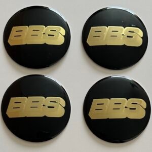 4 pcs (Set) 65mm - 2.56inch Black & Gold BBS Wheel Center Hub Caps Stickers EPOXY