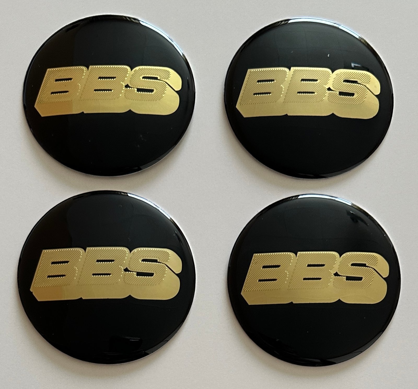 4 pcs (Set) 70mm - 2.75inch Black & Gold BBS Wheel Center Hub Caps Stickers EPOXY