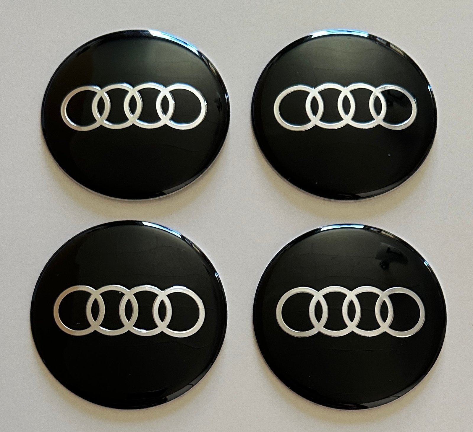 4 pcs (Set) 65mm - 2.56inch Black Audi Wheel Center Hub Caps Stickers