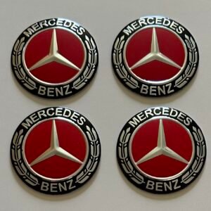 4 pcs (Set) 56mm - 2.20inch Black & Red Mercedes Benz Wheel Center Hub Caps Stickers