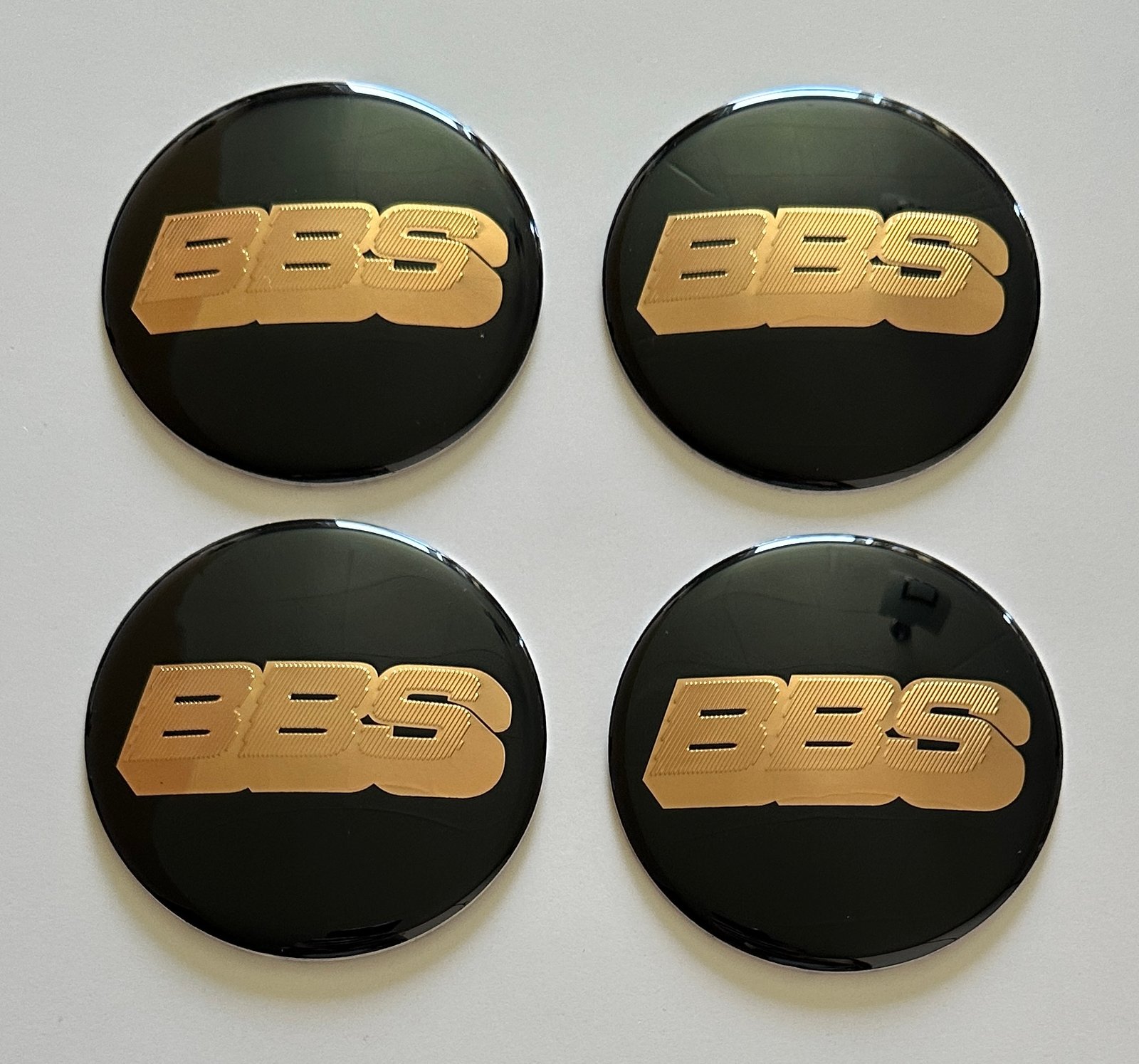 4 pcs (Set) 80mm - 3.15inch Black & Gold BBS Wheel Center Hub Caps Stickers EPOXY
