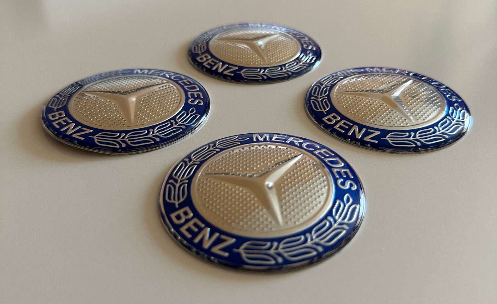 4 pcs (Set) 65mm - 2.56inch Silver & Blue Mercedes Benz Wheel Center Hub Caps Stickers - Image 3
