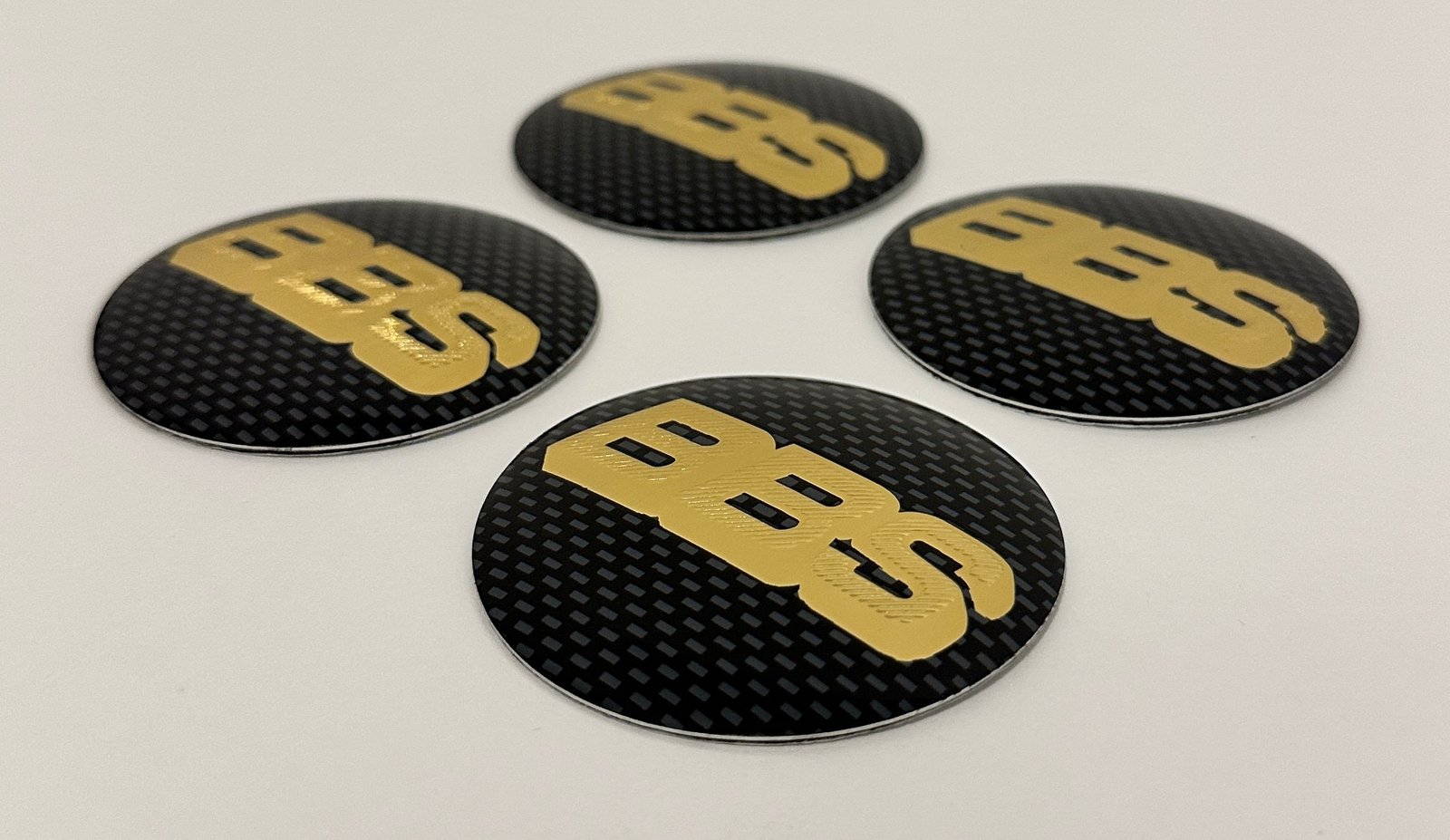 4 pcs (Set) 56mm - 2.20inch Carbon Black & Gold BBS Wheel Center Hub Caps Stickers NOT EPOXY - Image 3