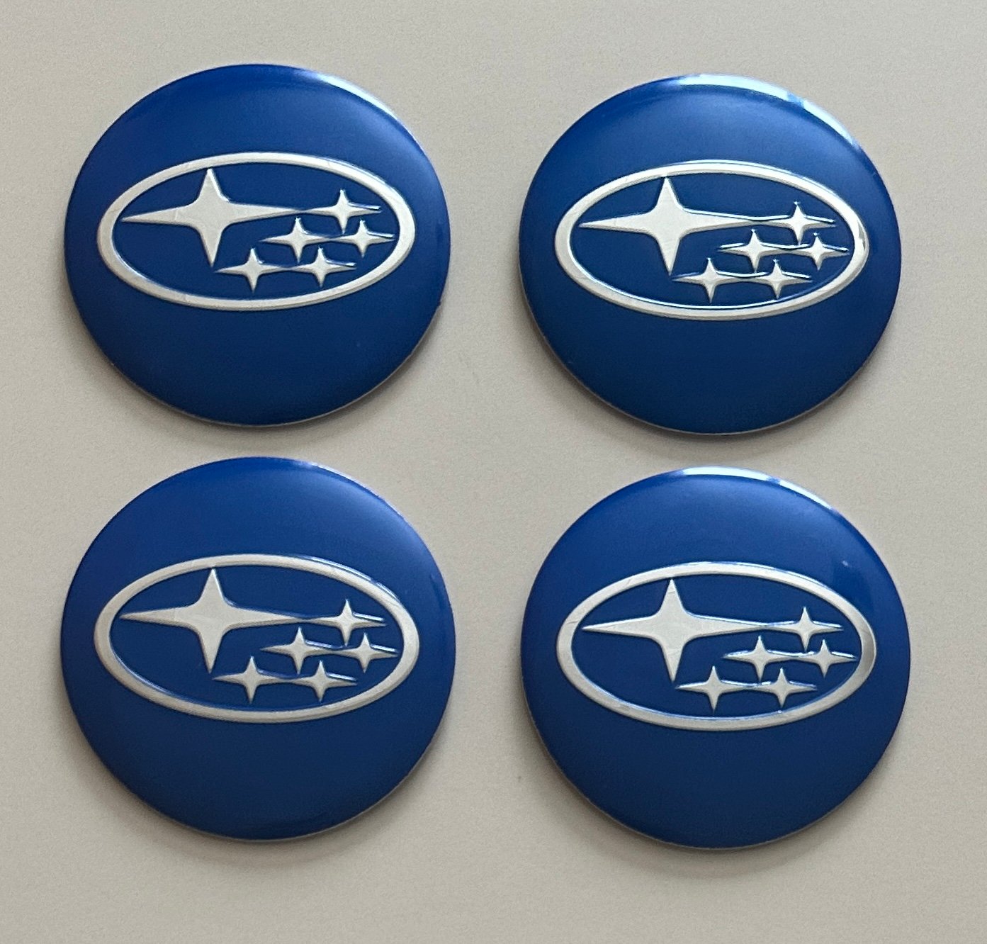 4 pcs (Set) 56mm - 2.20inch Blue Subaru Wheel Center Hub Caps Stickers