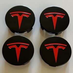 4 pcs (Set) 58mm - 2.28inch Black & Red Tesla Wheel Center Hub Caps