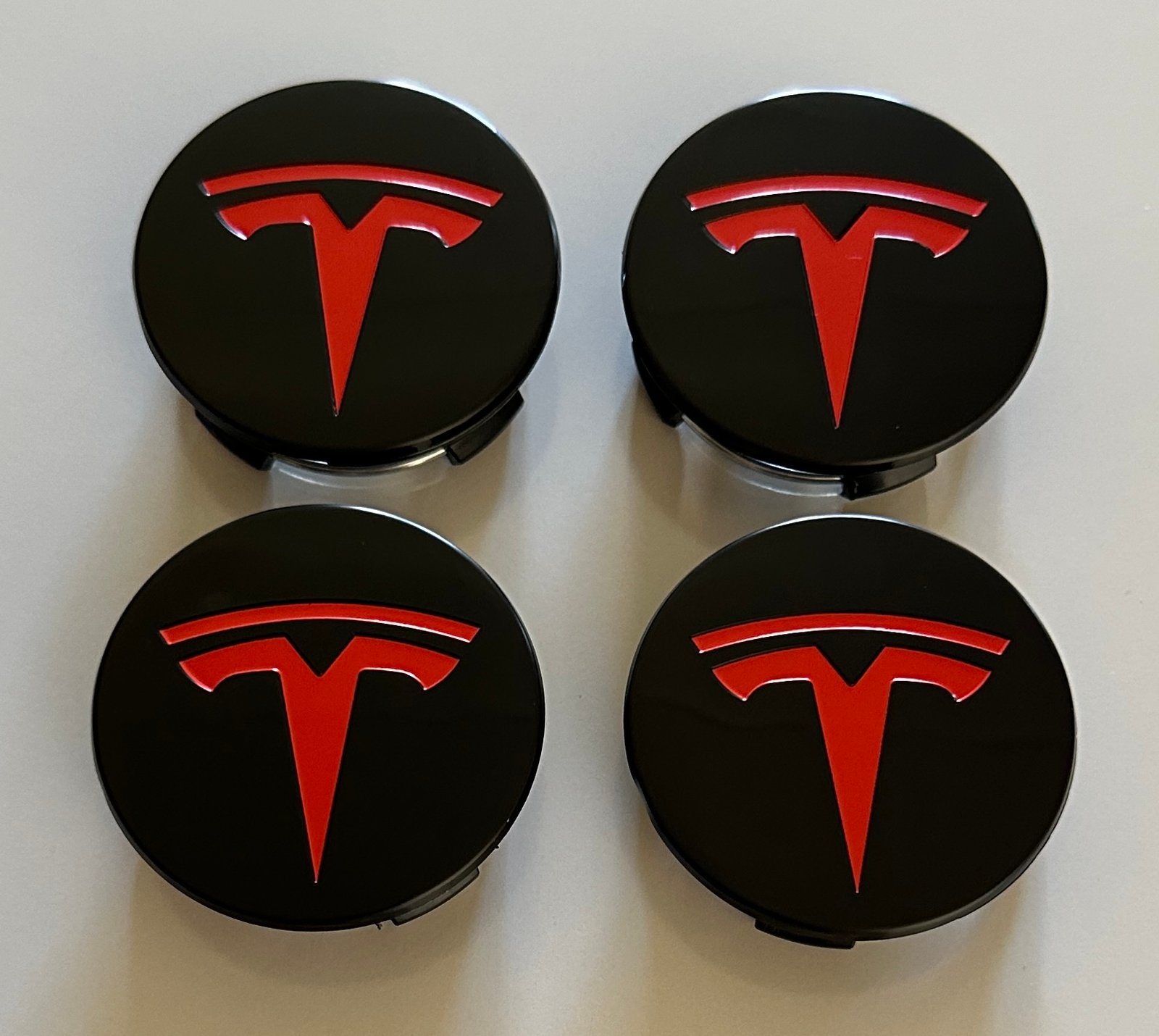 4 pcs (Set) 58mm - 2.28inch Black & Red Tesla Wheel Center Hub Caps