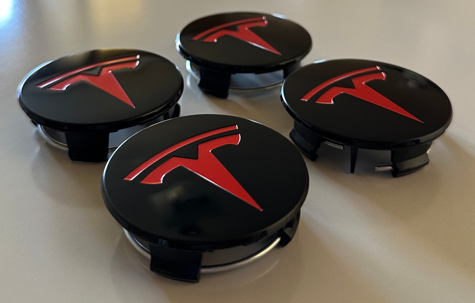 4 pcs (Set) 58mm - 2.28inch Black & Red Tesla Wheel Center Hub Caps - Image 2