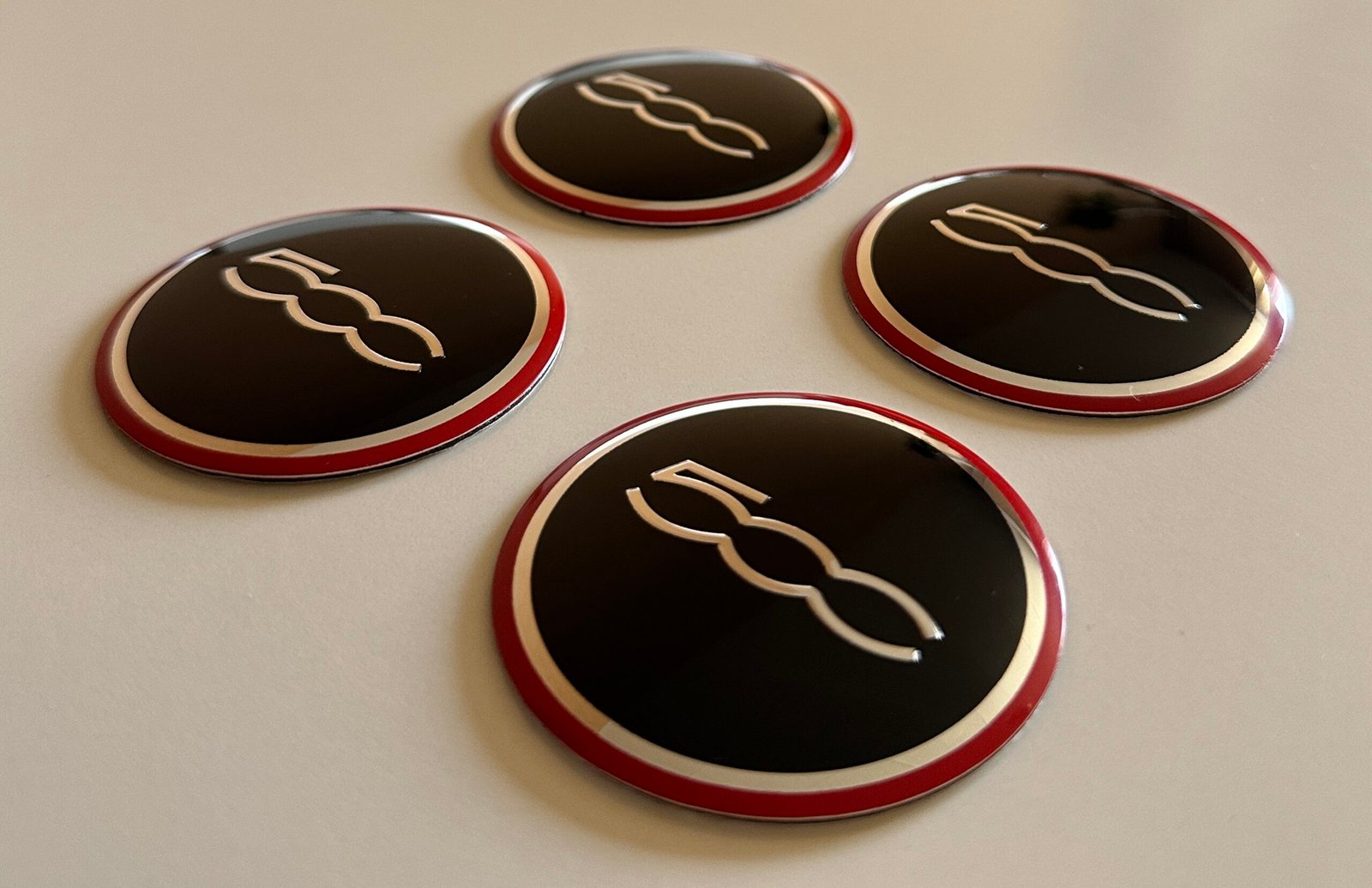 4 pcs (Set) 56mm - 2.20inch Black & Red Fiat 500 Wheel Center Hub Caps Stickers - Image 3