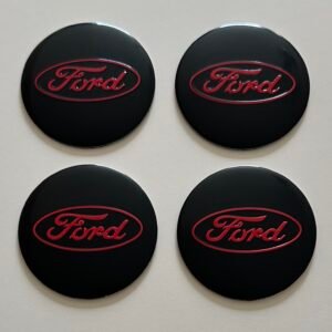 4 pcs (Set) 56mm - 2.20inch Black & Red Ford Wheel Center Hub Caps Stickers