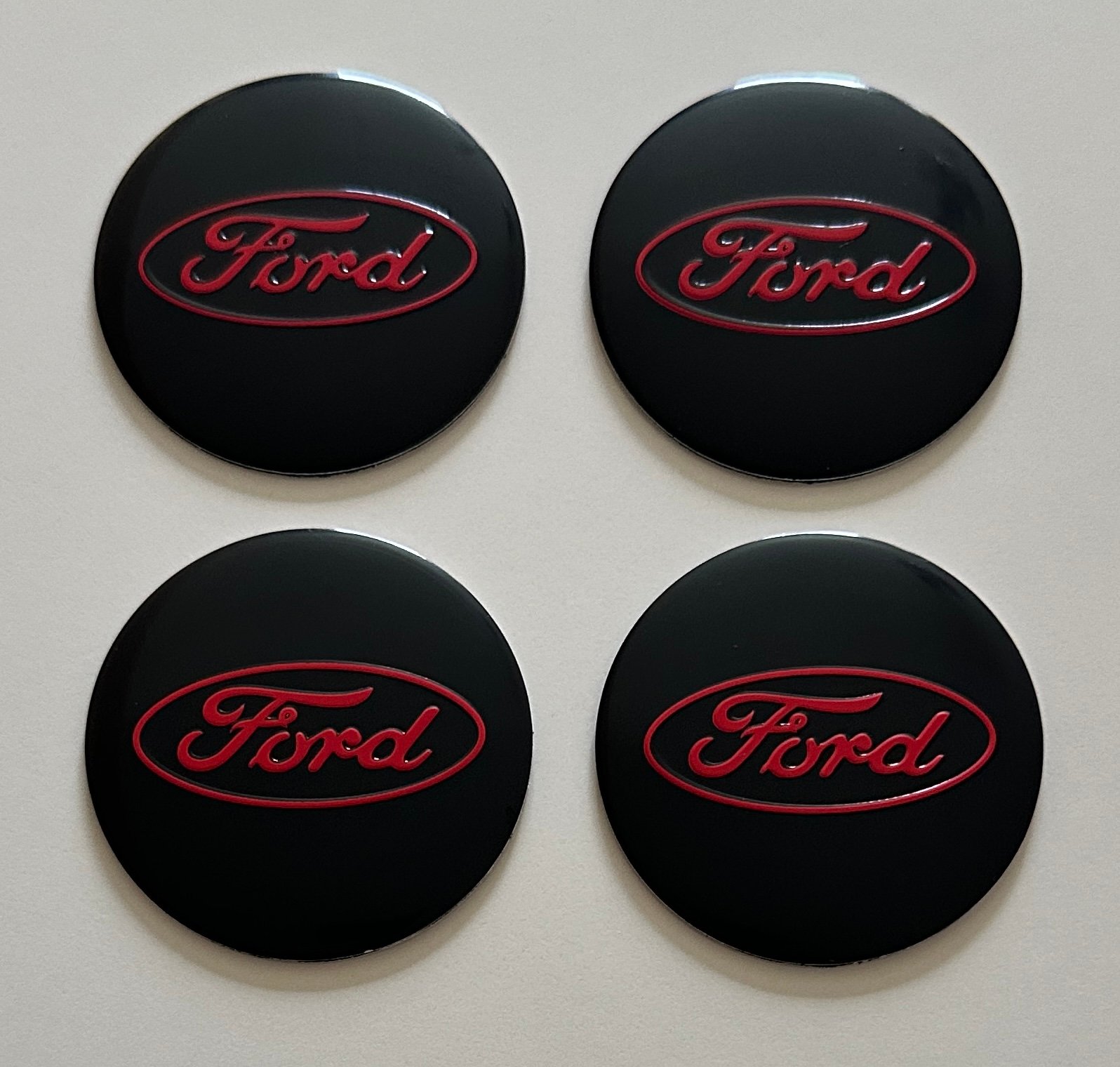 4 pcs (Set) 56mm - 2.20inch Black & Red Ford Wheel Center Hub Caps Stickers