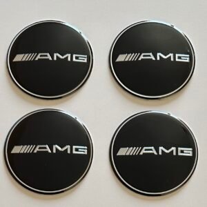 4 pcs (Set) 65mm - 2.56inch Black AMG Wheel Center Hub Caps Stickers