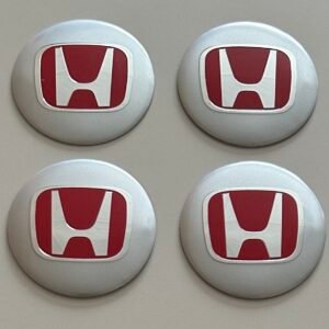 4 pcs (Set) 56mm - 2.20inch Silver & Red Honda Wheel Center Hub Caps Stickers