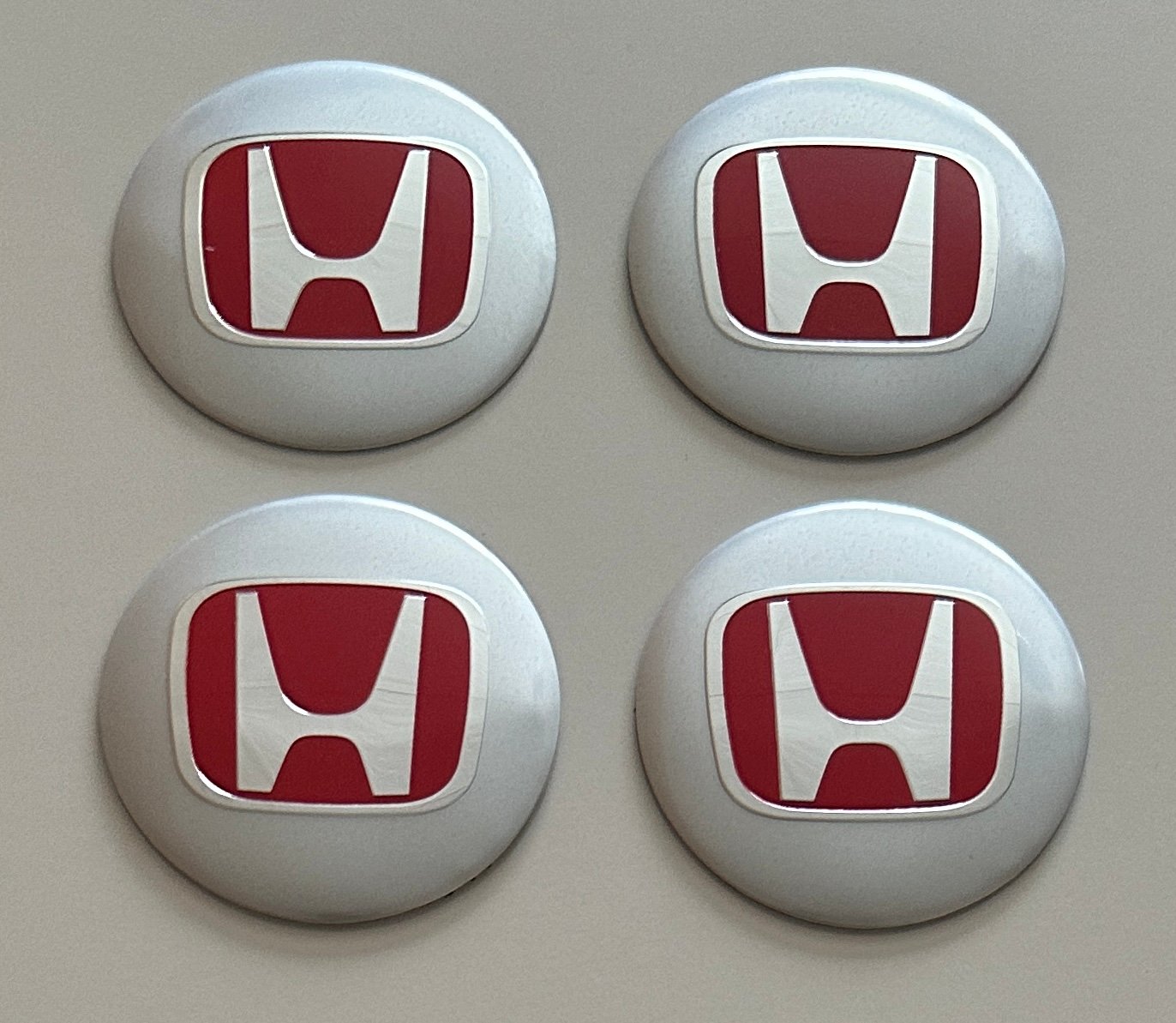 4 pcs (Set) 56mm - 2.20inch Silver & Red Honda Wheel Center Hub Caps Stickers