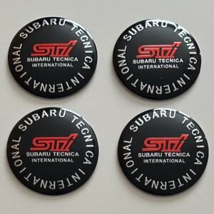 4 pcs (Set) 56mm - 2.20inch Black Subaru STI Wheel Center Hub Caps Stickers