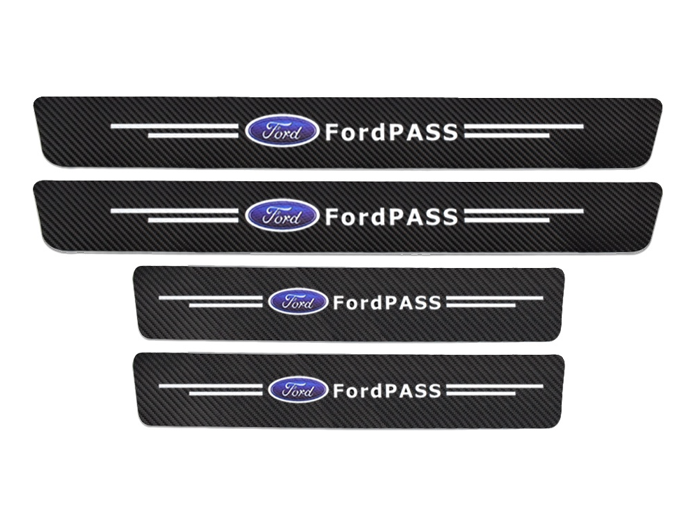 4 pcs Carbon Fiber Car Door Sill Scuff Protector Set for Ford Pass - Anti-Scratch Strip