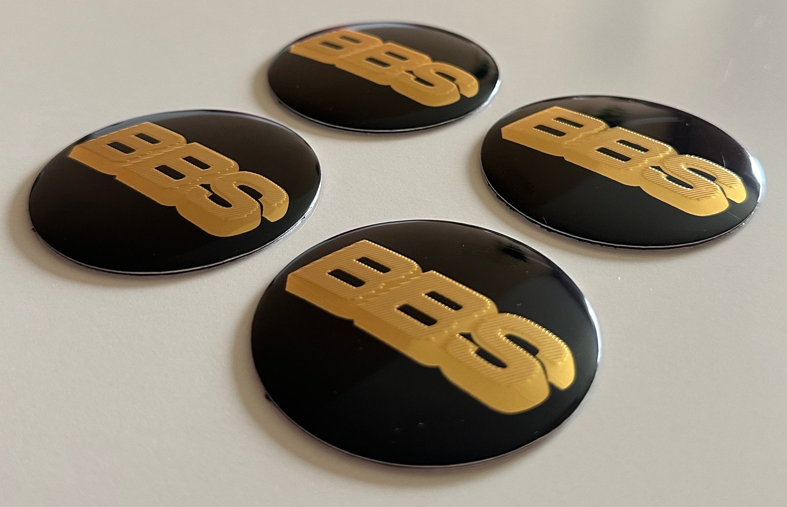 4 pcs (Set) 56mm - 2.20inch Black & Gold BBS Wheel Center Hub Caps Stickers NOT EPOXY - Image 3