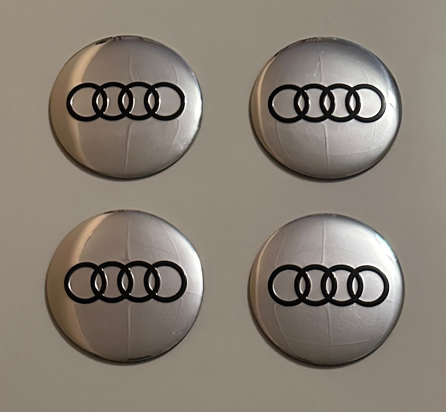 4 pcs (Set) 56mm - 2.20inch Glossy Silver Audi Wheel Center Hub Caps Stickers