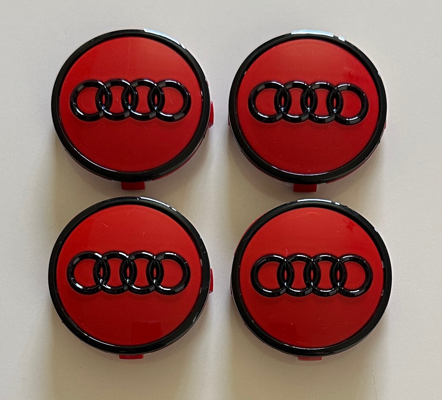 4 pcs (Set) 61mm - 2.40inch Red & Black Audi Wheel Center Hub Caps