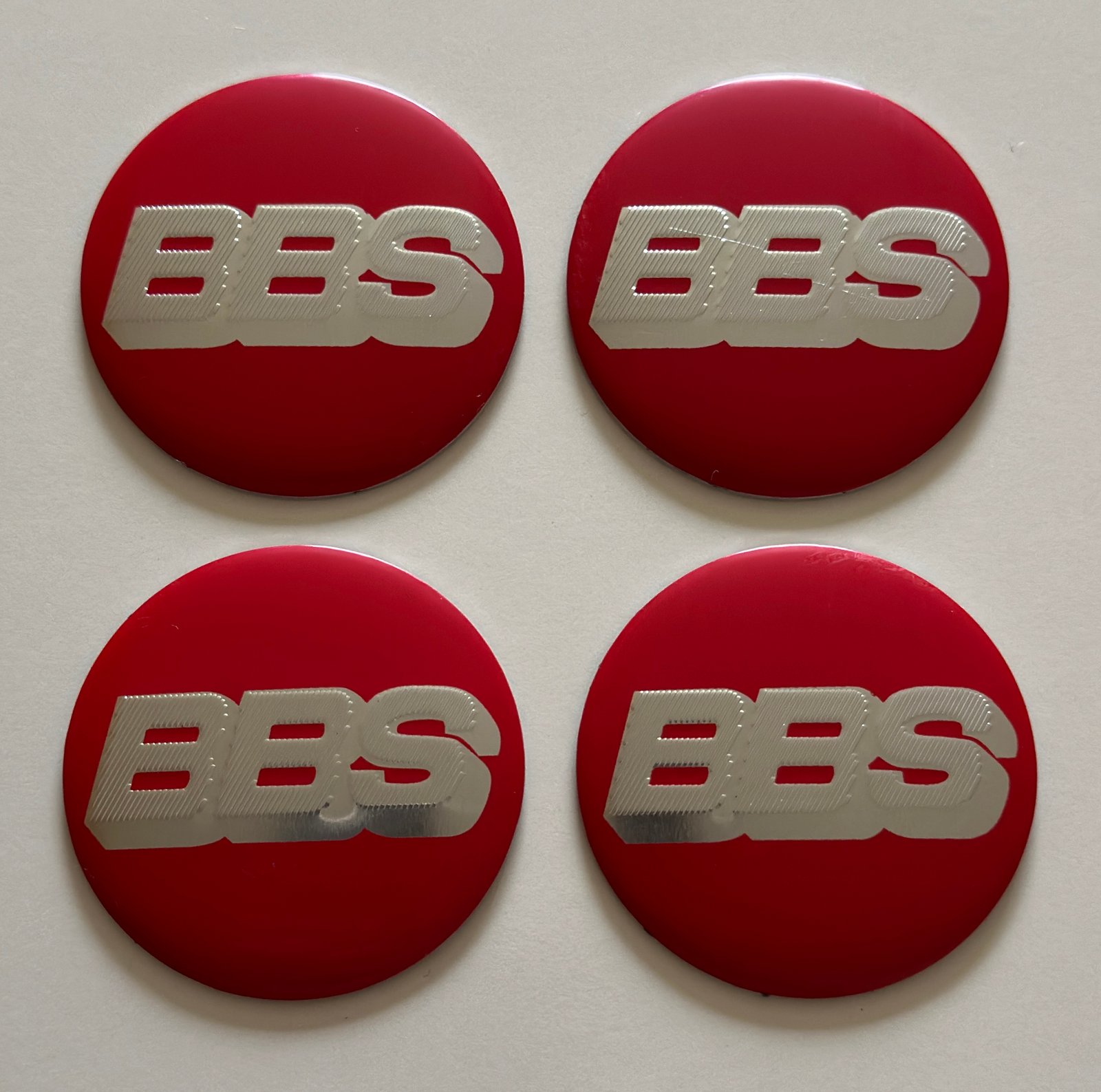4 pcs (Set) 56mm - 2.20inch Red & Silver BBS Wheel Center Hub Caps Stickers NOT EPOXY