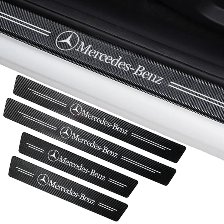 4 pcs Carbon Fiber Car Door Sill Scuff Protector Set for Mercedes Benz - Anti-Scratch Strip
