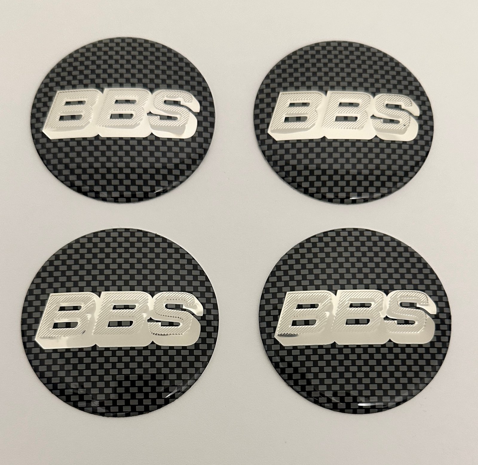 4 pcs (Set) 65mm - 2.56inch Carbon Black & Silver BBS Wheel Center Hub Caps Stickers EPOXY