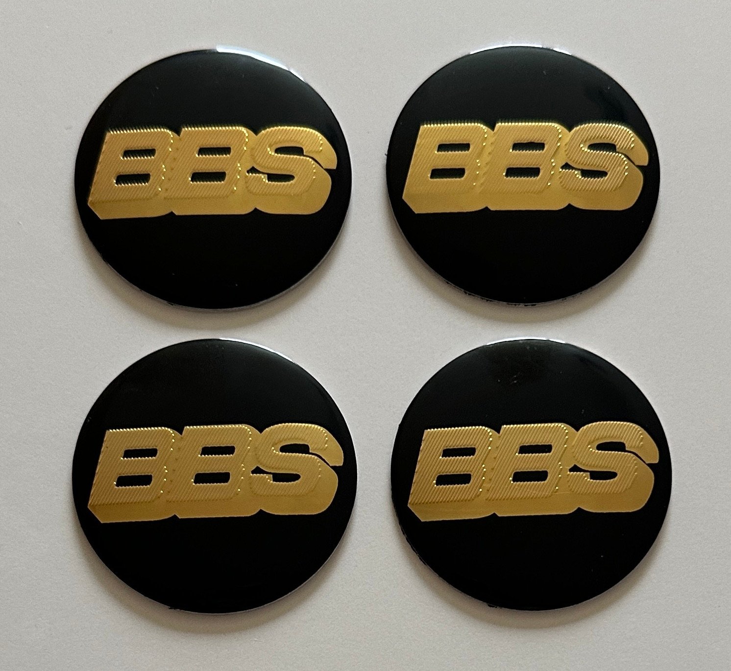 4 pcs (Set) 65mm - 2.56inch Black & Gold BBS Wheel Center Hub Caps Stickers NOT EPOXY