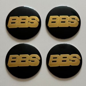 4 pcs (Set) 60mm - 2.36inch Black & Gold BBS Wheel Center Hub Caps Stickers NOT EPOXY