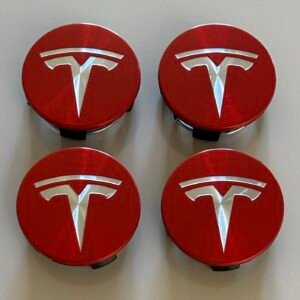 4 pcs (Set) 58mm - 2.28inch Red & Silver Tesla Wheel Center Hub Caps