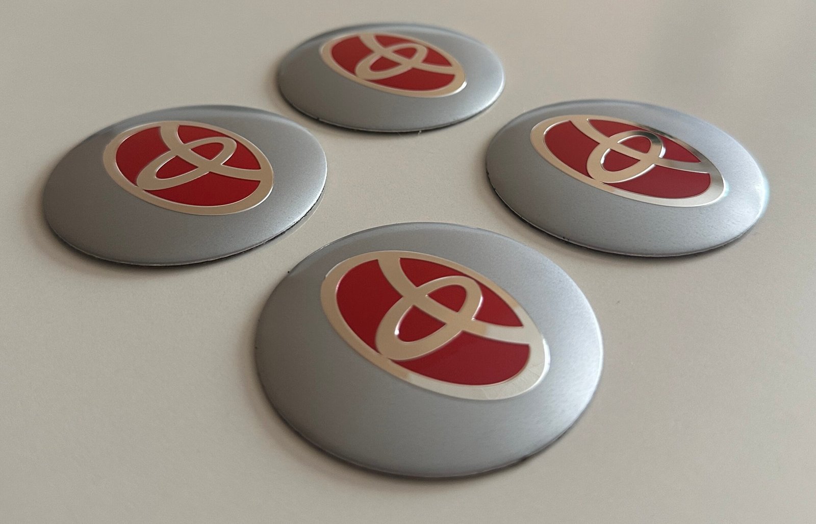 4 pcs (Set) 56mm - 2.20inch Silver & Red Toyota Wheel Center Hub Caps Stickers - Image 3