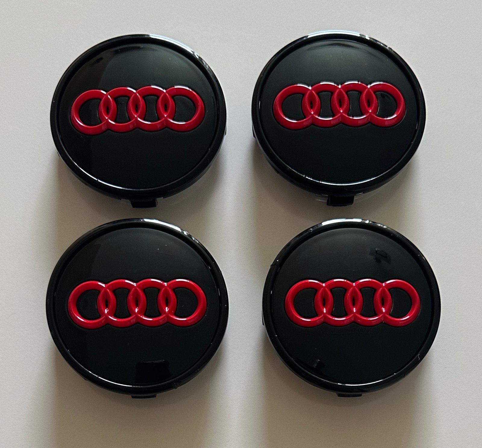 4 pcs (Set) 61mm - 2.40inch Black & Red Audi Wheel Center Hub Caps