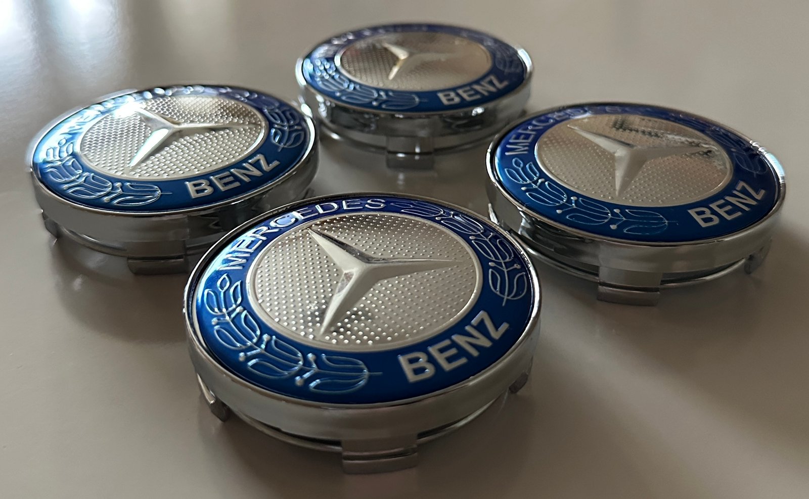 4 pcs (Set) 60mm - 2.36inch Blue & Silver Mercedes Benz Wheel Center Hub Caps - Image 2