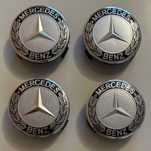 4 pcs (Set) 75mm - 2.95inch Silver & Black Mercedes Benz Wheel Center Hub Caps