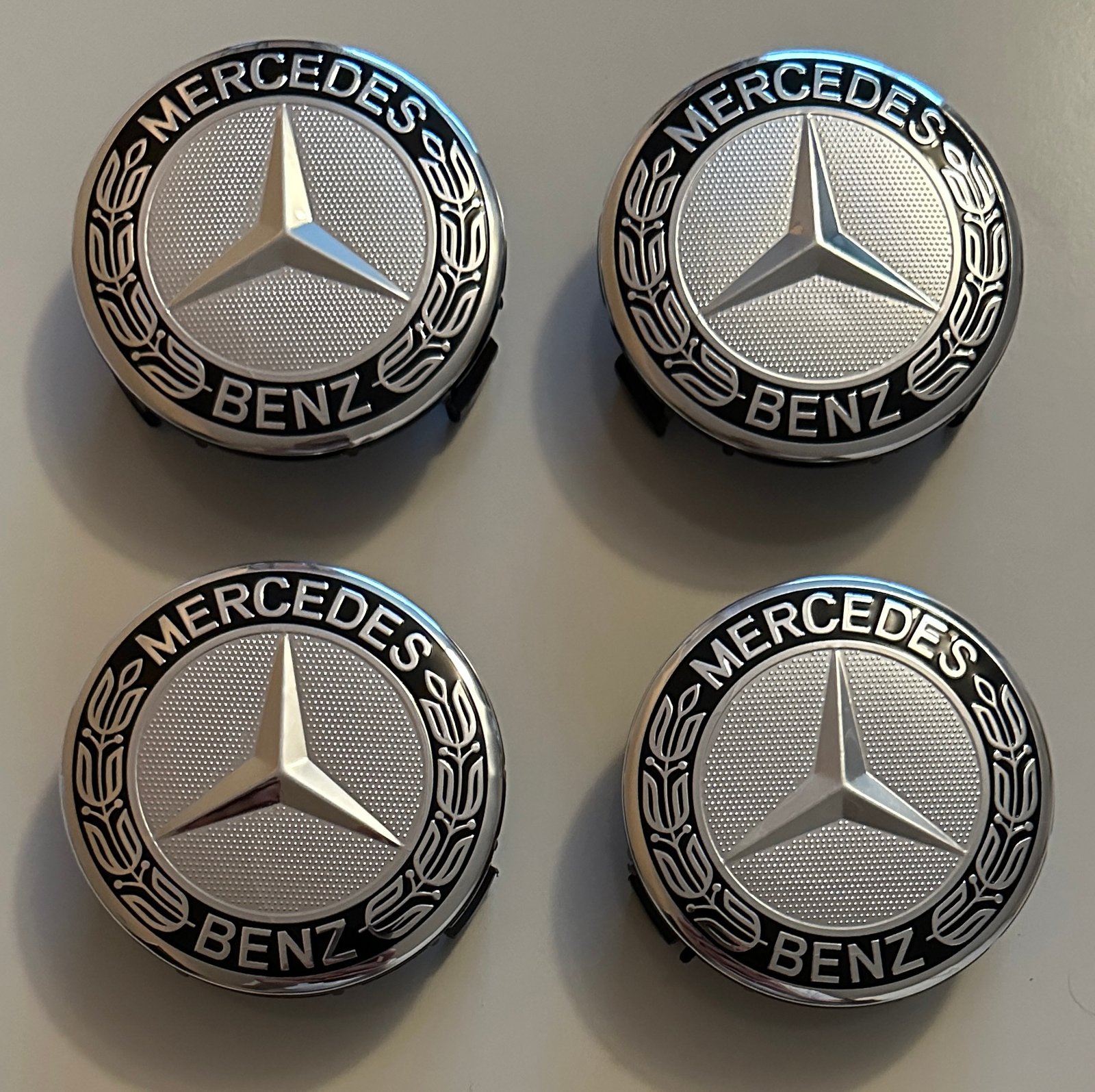 4 pcs (Set) 75mm - 2.95inch Silver & Black Mercedes Benz Wheel Center Hub Caps