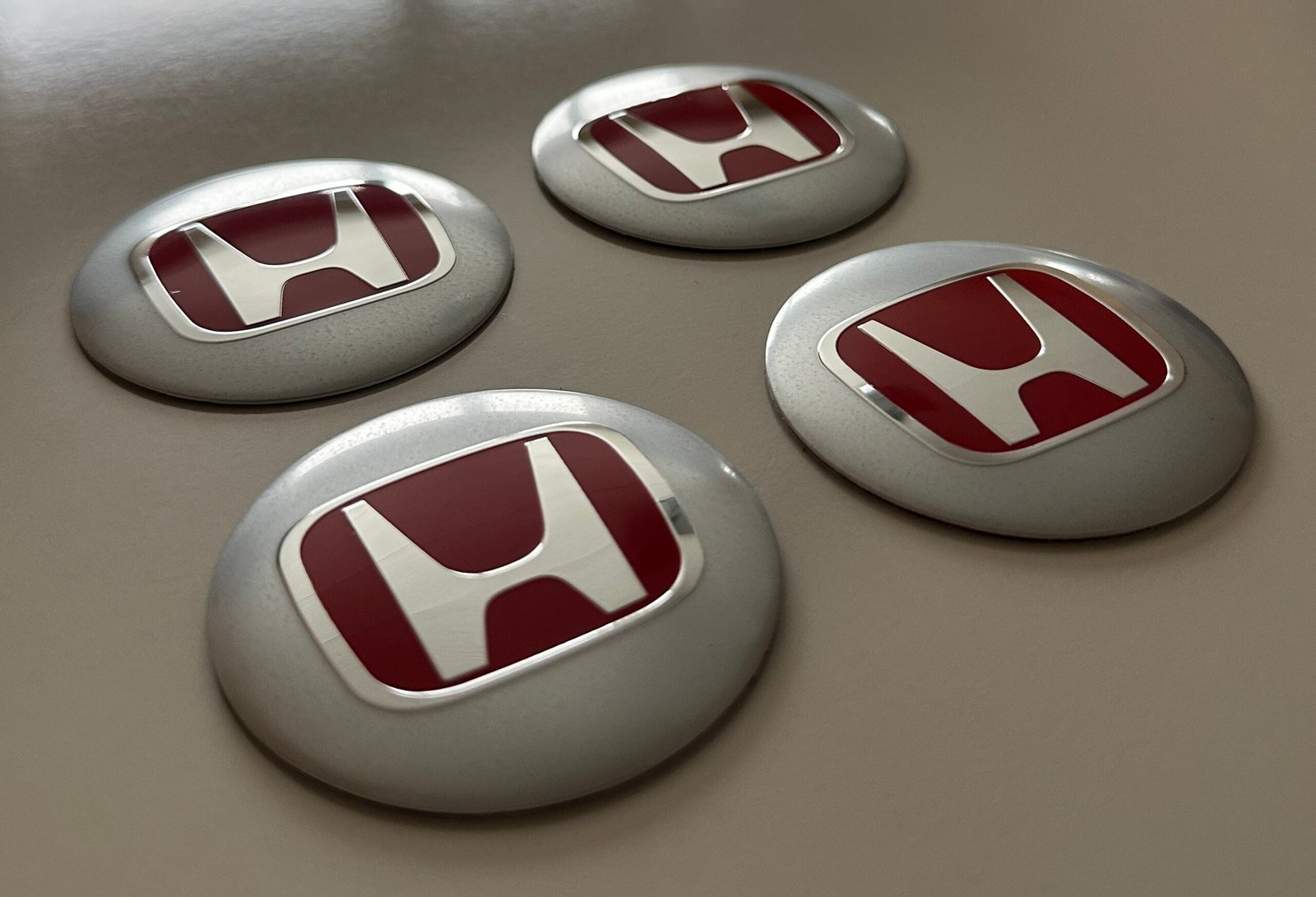 4 pcs (Set) 56mm - 2.20inch Silver & Red Honda Wheel Center Hub Caps Stickers - Image 2