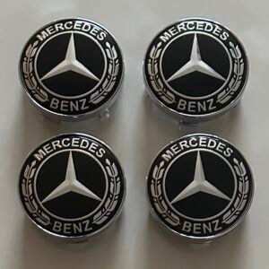 4 pcs (Set) 60mm - 2.36inch Black Mercedes Benz Wheel Center Hub Caps with Silver Caps