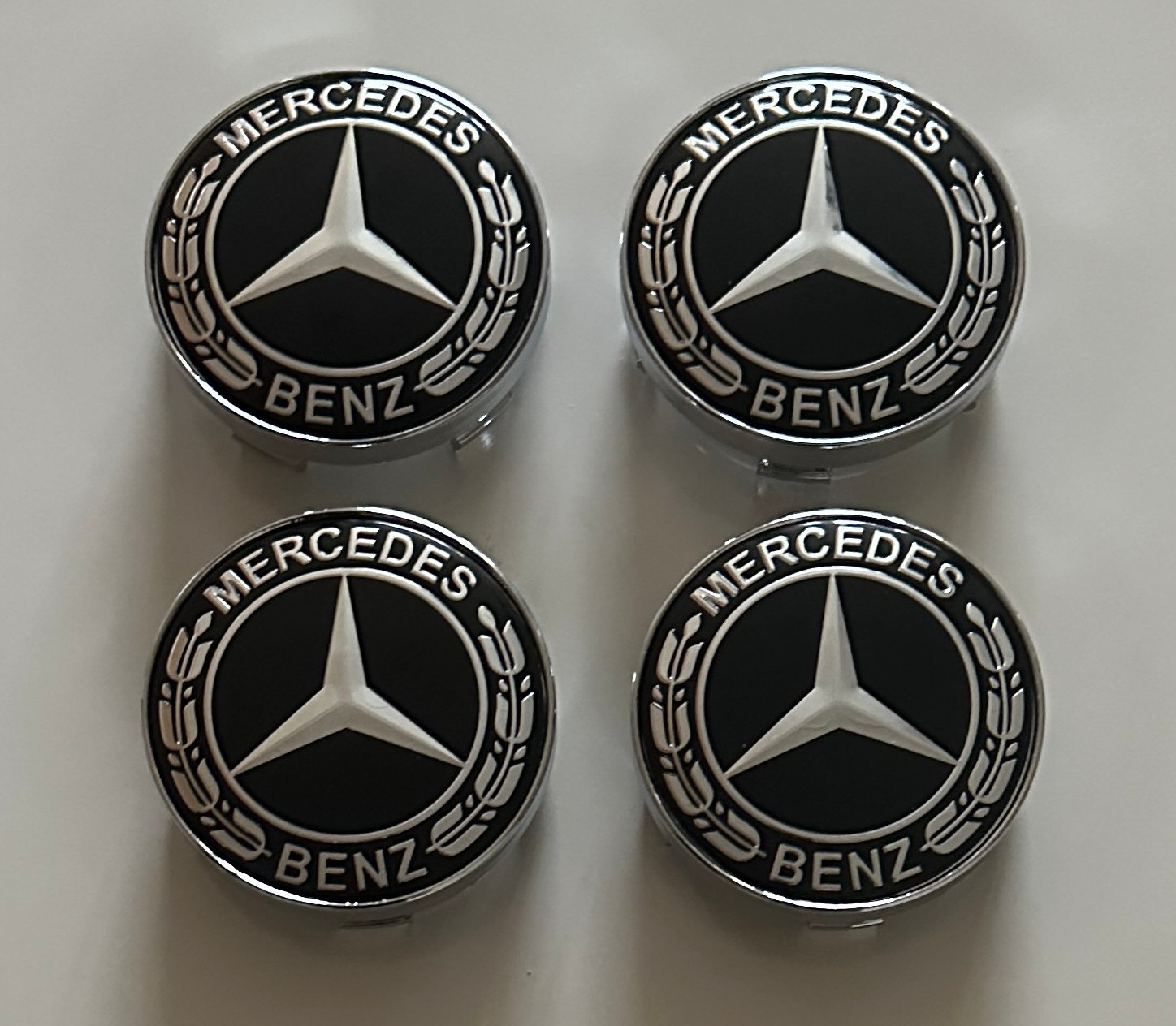 4 pcs (Set) 60mm - 2.36inch Black Mercedes Benz Wheel Center Hub Caps with Silver Caps