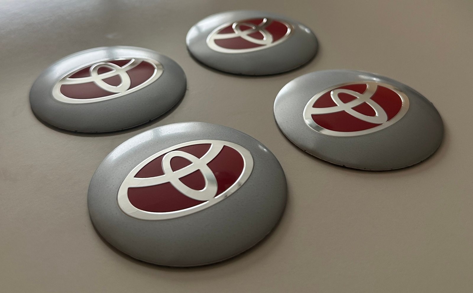 4 pcs (Set) 56mm - 2.20inch Silver & Red Toyota Wheel Center Hub Caps Stickers - Image 2