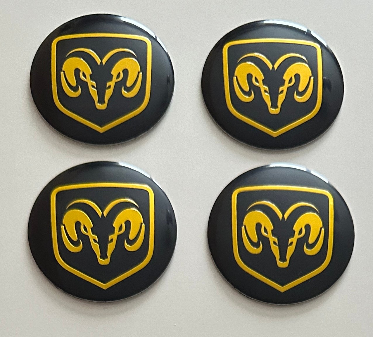4 pcs (Set) 56mm - 2.20inch Black & Yellow Dodge Wheel Center Hub Caps Stickers
