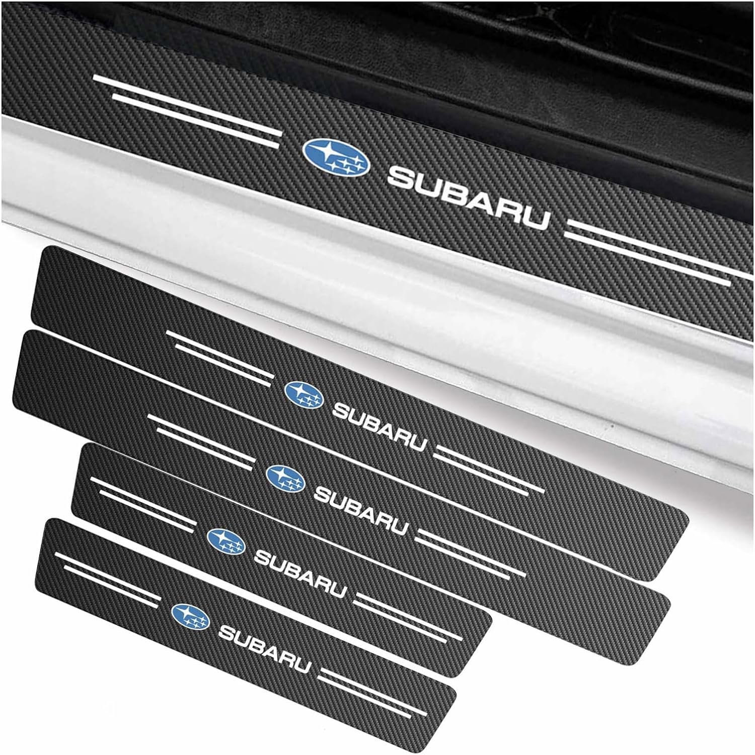 4 pcs Carbon Fiber Car Door Sill Scuff Protector Set for Subaru - Anti-Scratch Strip