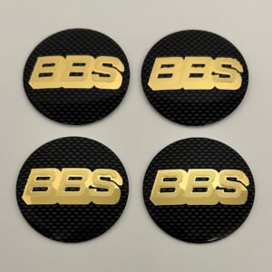 4 pcs (Set) 56mm - 2.20inch Carbon Black & Gold BBS Wheel Center Hub Caps Stickers NOT EPOXY