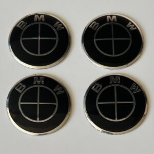 4 pcs (Set) 56mm - 2.20inch Full Black BMW Wheel Center Hub Caps Stickers