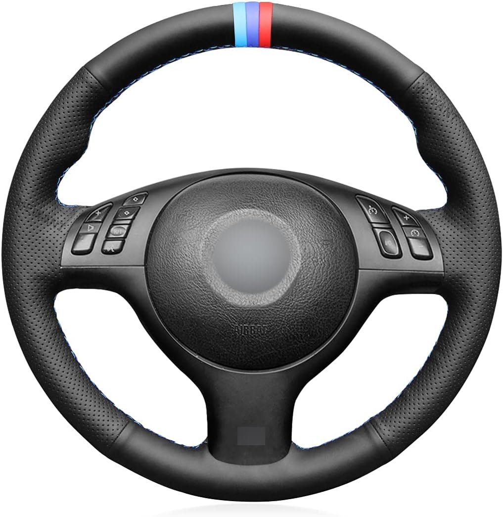 Breathable Customized Hand-Stitch Car Steering Wheel Cover for BMW 3 Series E46 E46/ 5 2004-2005/5 E39 2002-2003 / M3 2001-2006 M5 2000-2003 Made of Real Leather