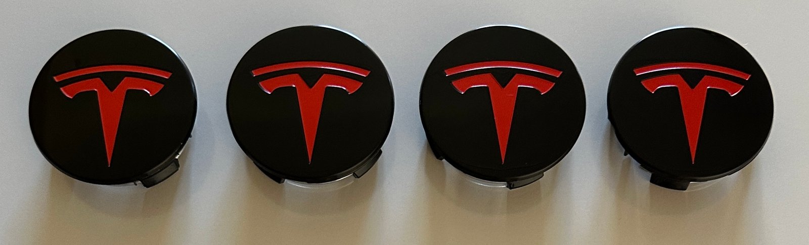 4 pcs (Set) 58mm - 2.28inch Black & Red Tesla Wheel Center Hub Caps - Image 4