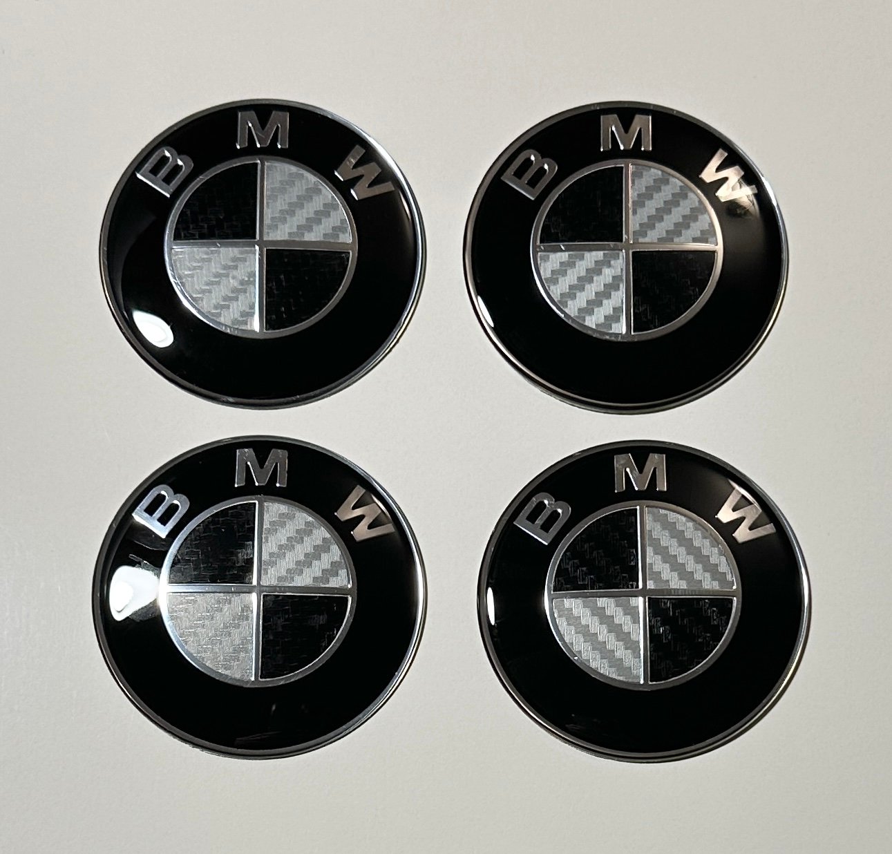4 pcs (Set) 65mm - 2.56inch Carbon Black & White BMW Wheel Center Hub Caps Stickers